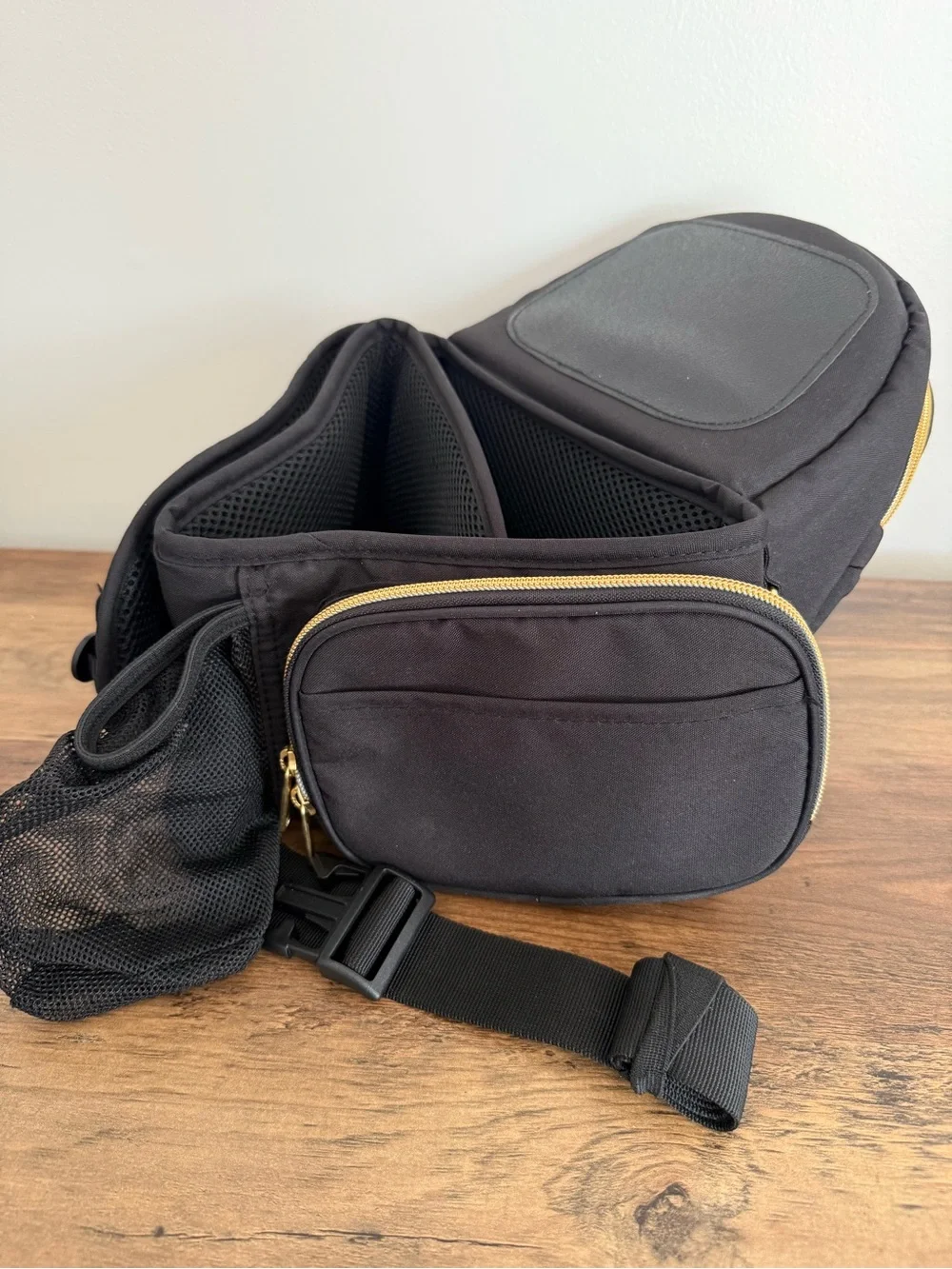 TUSHBABY Black Baby Bag Backpack - Compact Diaper Waist Bag